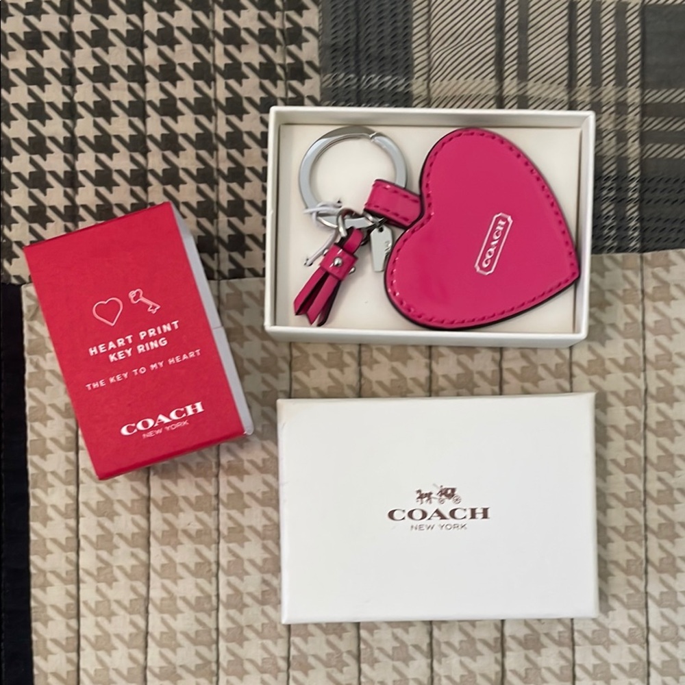 Coach Pink Heart Leather Key Holder